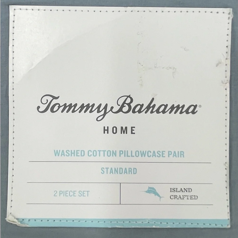 Tommy Bahama Set of 2 Standard Size‎ Pillowcases Teal Blue Washed Cotton NIP